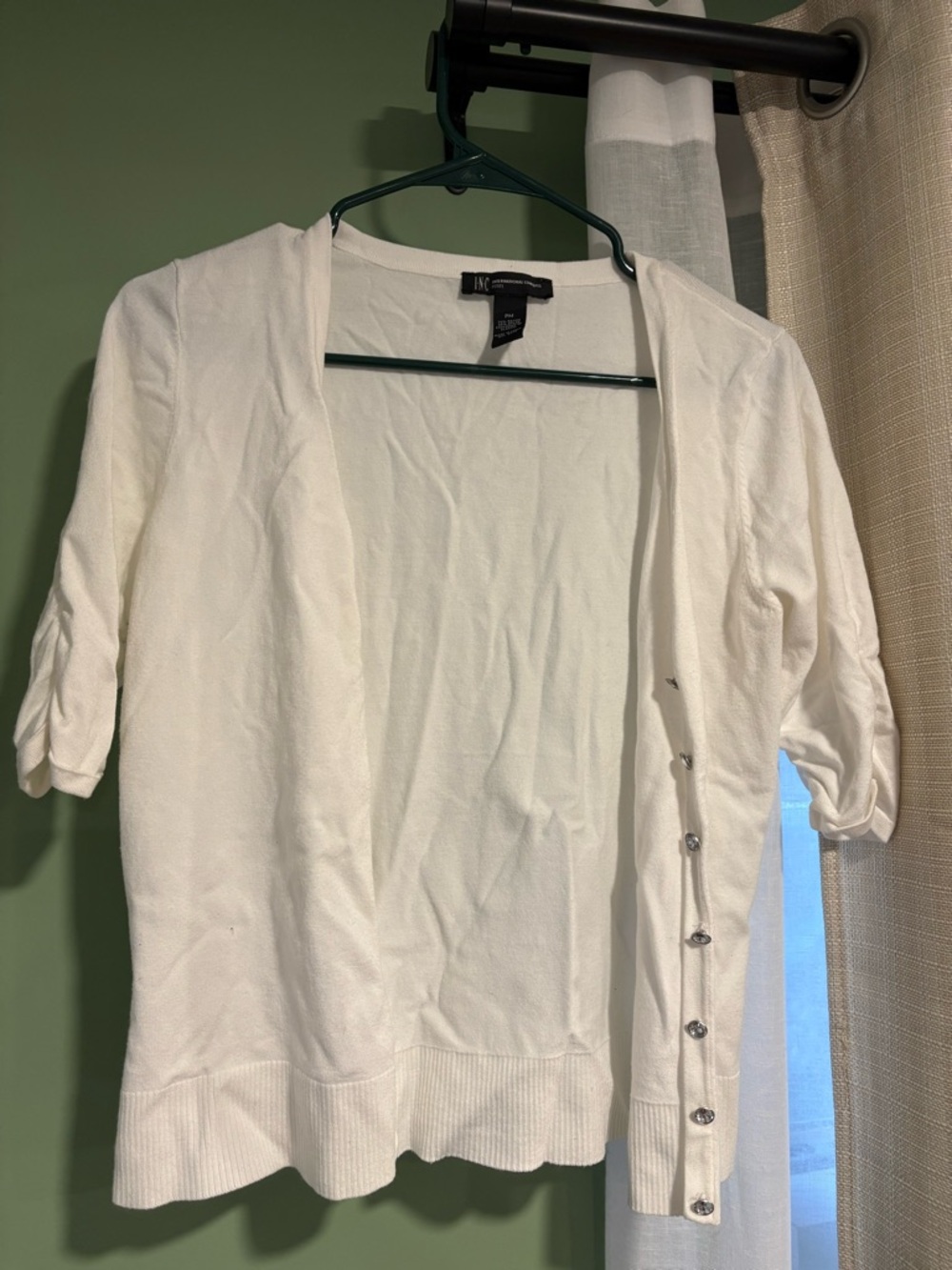 INC International Concepts White Short-Sleeve Open Cardigan with Side Buttons